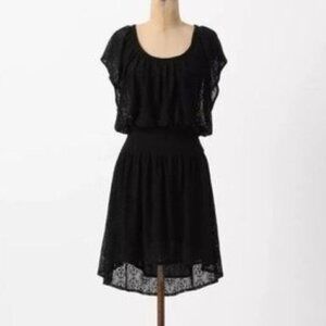 Anthropologie Leifnotes Smocked Mini Dress in black crochet lace size XS